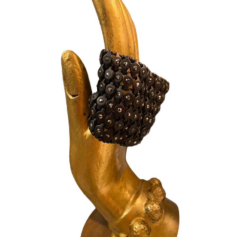 Matte Black 6 Strand Metal Stretchy Cuff Bracelet